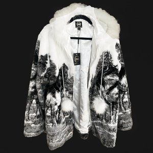 NWT - Ameri Mode Winter Wolves Jacket Faux Fur Full Zip - WOMEN'S SIZE XL